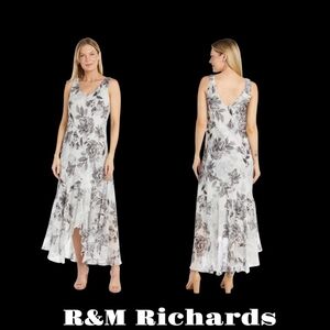 R&M Richards Silver Black High Low Floral Dress Like New Size 6